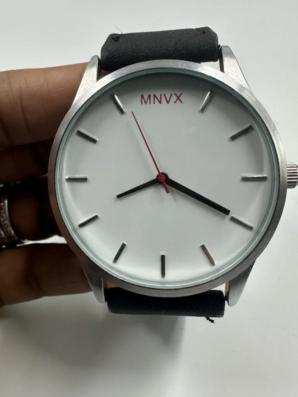 3/$30 MNVX Watch Men Silver Tone White Dial 44MM Minimalist New Battery 10